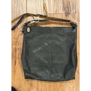 REED KRAKOFF Black Pebble Leather Turn-Lock Zip Top Crossbody Shoulder Bag Purse